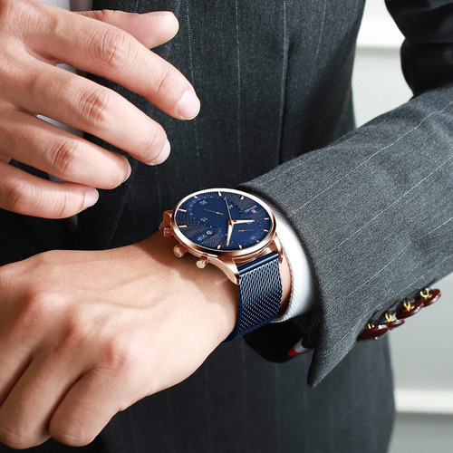 Relojes Reward de acero inoxidable para hombre, correa de color azul