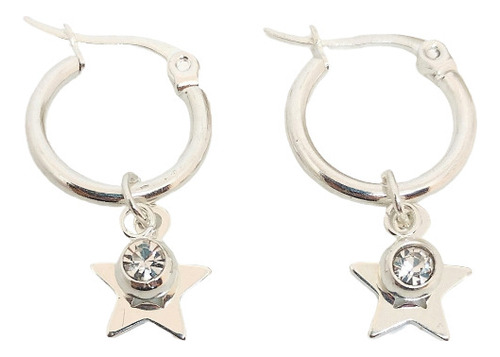 Aros Argolla Acero Blanco  Con Dije Estrella Y Mini Cubic 