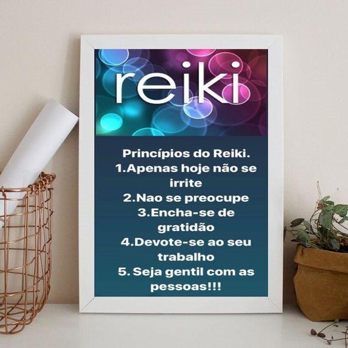 Quadro Decorativo Princípios Do Reiki 33x24cm - Com Vidro