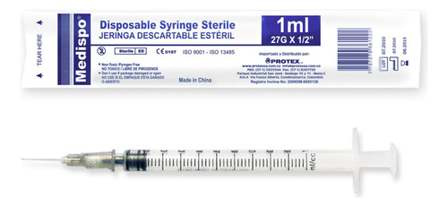 Jeringa Desechable Medispo Insulina 1 Ml X 100 Unidades