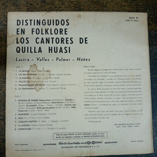 Imagen 2 de 4 de Distinguido En Folklore * Quilla Huasi * Philips 82011 *