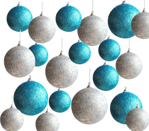 Kit 64 Bolas De Natal Azul E Prata Decor Árvore Completa 5cm | Parcelamento  sem juros