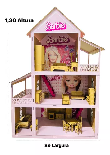 Casa grande Barbie MDF 1.30 Altura , completa, nome e luz