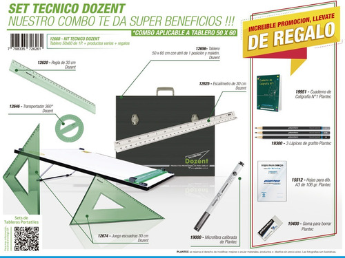 Kit Completo 50x60 Tablero Atril Dozent Plantec Dibujo Regal