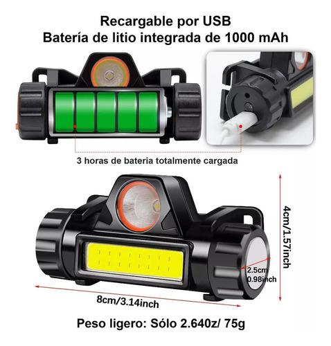 Linternas Frontales Led Recargables + Linternas Xpe+cob De Cabeza Usb 2000 Lúmenes, Linternas Frontales Ajustables Y Portátiles Para Equitación, Senderismo, Camping Y Otras Actividades Al Aire Libre