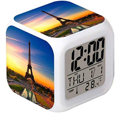 Laintone Led Despertador Torre Eiffel Anochecer Diseño Creat