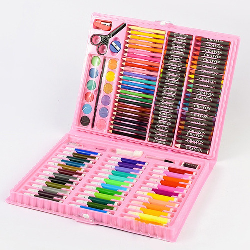 Set Arte Colores Crayones Plumones Acuarelas Estuche 150 Pzs Estuche-rosa
