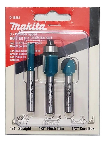 Set Juego Kit 3 Fresa 1/4 Makita D-16461 Madera P/ Router Bb