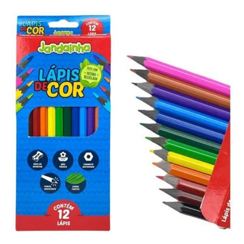 Lápis De Cor 12 Cores Jandaia Sextavado Resistente