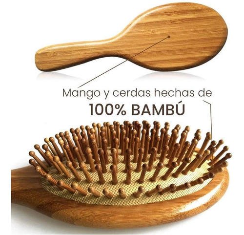 Imagen 3 de 6 de Cepillo Cabello Cerdas Naturales Bambu Frizz Estimula Caida