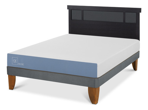 Cama Europea Excellence Plus 2 Plazas+respaldo Dublin Negro Blanco