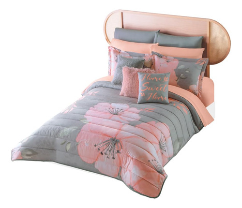 Edredón Gris King Size Con Fundas Para Almohada Y Cojín Deco