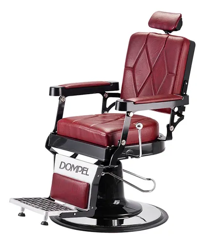 Silla de barbería Dompel Harley con respaldo reclinable con base redonda color rojo turim