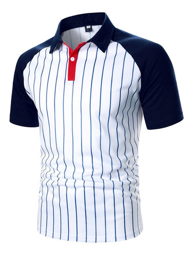 Polo Manga Corta Para Hombre Bloque Color Raya Estilo Casual