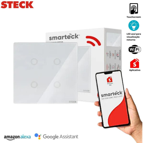 Interruptor Smarteck 4x4 4 Módulos Touch Branco Steck