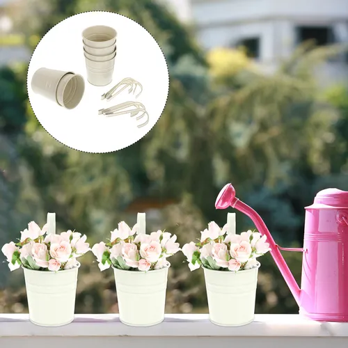 Cubo De Metal Para Colgar Flores De Hojalata Con Decoración