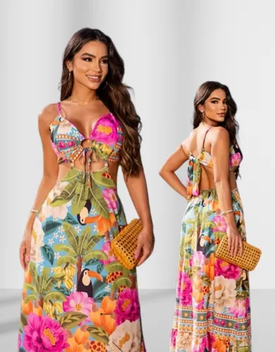 Vestido Longo Paola, Estampa De Tucano, Primavera Verao-1980