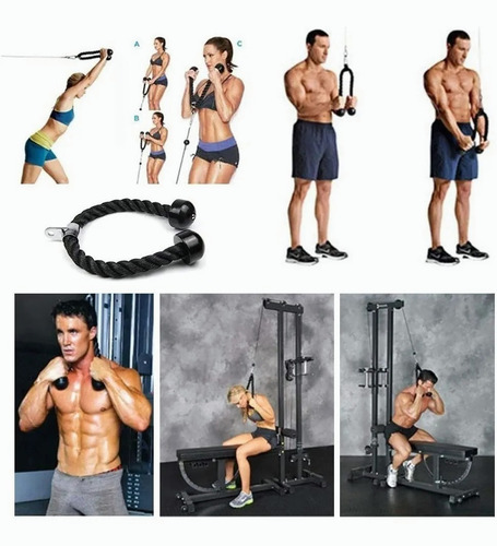 Imagen 9 de 10 de Cuerda Soga Para Triceps, Biceps Polea Mancuernas Fitness