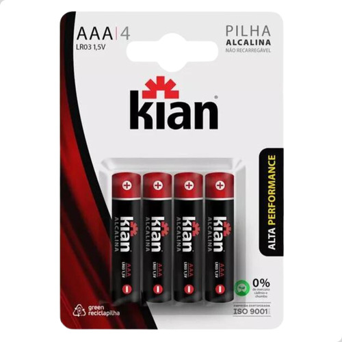Kian Alcalina AAA pilha Lr03 1,5v palito com 4 unidades