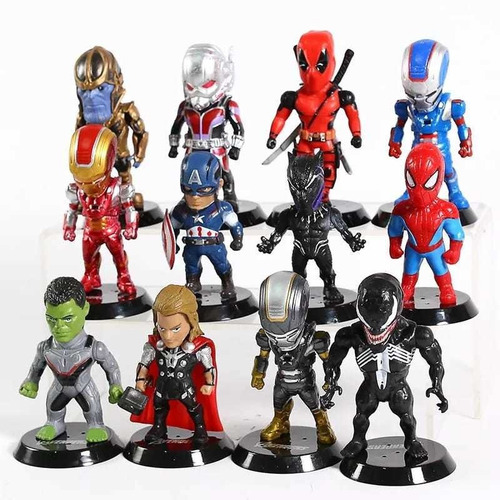 Lote Bonecos Miniaturas Herois Marvel Thanos Thor Deadpool