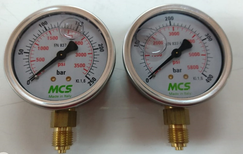 Manómetro Con Baño Deglicerina - 400 Bar - Importado - 5500 Psi - Conex 1/4 Bspt Inf - Hidraulica - Oleohidraulica 