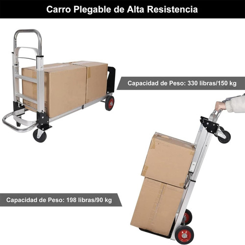 Carro Plegable Convertible 3 En 1 Con Capacidad 150kg