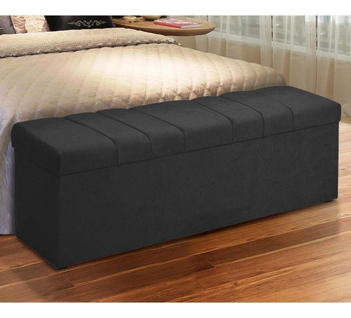 Calçadeira Com Baú Roma 140 Cm Suede Preto Amassado D'rossi