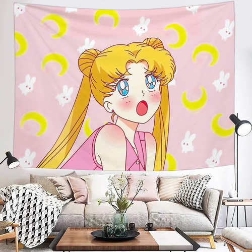 Tapiz Anime Japon Diseño Luna Marina Manga Rosa Bonito Pared