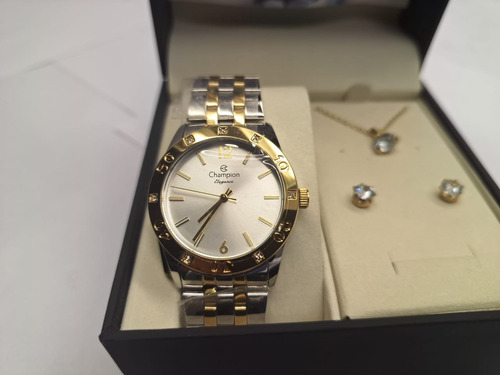 Relógio Champion Elegance Kit Com Brincos E Colar Feminino