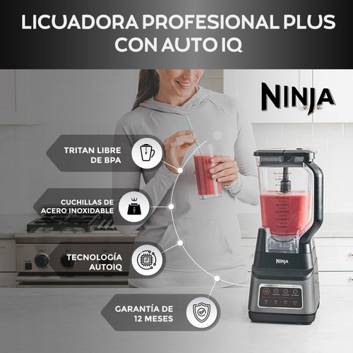Imagen 4 de 8 de Licuadora portátil Ninja Professional Plus Blender with Auto-iQ BN701 2.1 L gris con vaso de tritan 120V