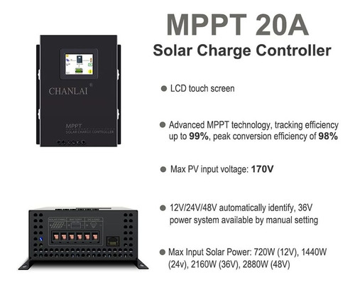 Chanlai Controlador Solar Mppt Pv Panel Bateria Pantalla