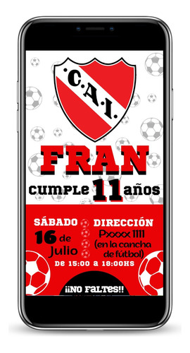 Tarjeta Invitación Digital Futbol  Independiente Argentina