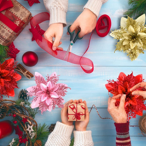 12pcs Flores Brillo De Árbol De Navidad Adornos Navideños