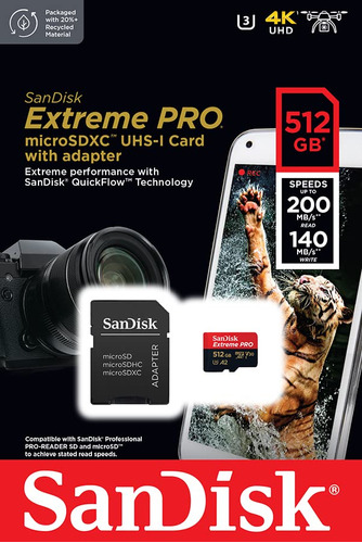 Tarjeta de memoria SanDisk Extreme PRO SDXC UHS-I de 512 GB - C10, U3, V30, 4K UHD, tarjeta SD