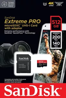 Tarjeta de memoria Sandisk Microsd de 512 GB y 200 MBs+ADP Micro SD