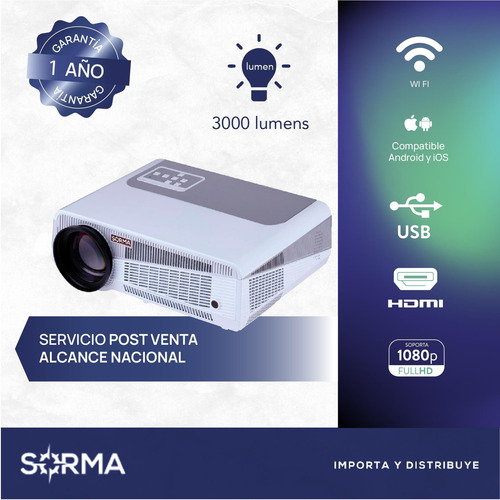 Imagen 2 de 10 de Proyector Portable Wifi Hdmi 3000 Lumens Hd 1080