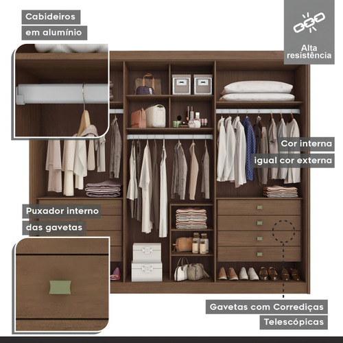 Guarda Roupa 6 Portas Com 4 Portas Ripadas 8 Gavetas Fdwt