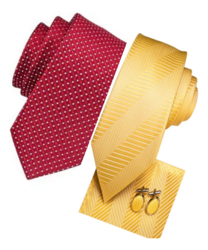 Cdra Corbatas De Seda Rojo/amarillo Pañuelo Fistol Gemelos
