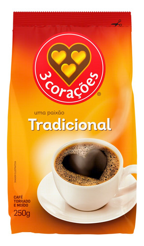 Café Torrado e Moído Tradicional 3 Corações Pacote 250g