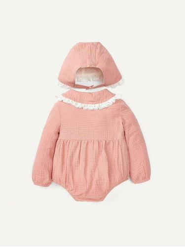 Conjunto De Body Con Capota De Muselina Rosa - 9 A 12 Meses