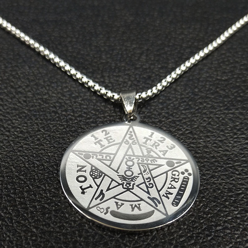 Taikula Collar Medalla Tetragramaton Pentagrama Dije Pentáculo Salomon Colgante Cinco Puntas Protección Amuleto Energía Luz Y Sabiduria En Acero Inoxidable(plateado)