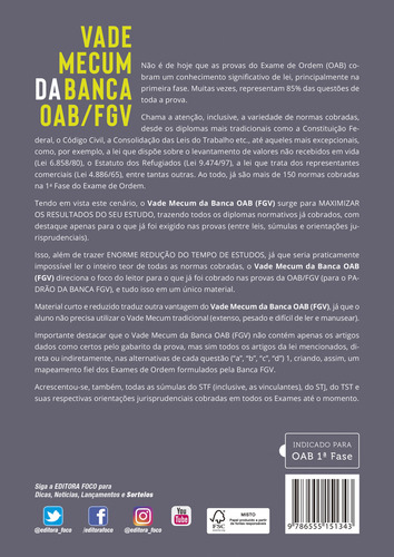VADE MECUM DA BANCA OAB / FGV - 1ª ED - 2021, de Zilli, Luiz Fernando. Editorial Editora Foco Jurídico Ltda, capa mole em português, 2020