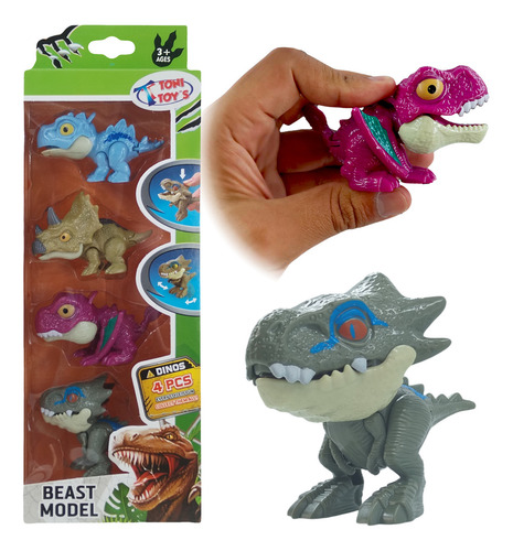 4 Pack Dinosaurios Mordelones Jurassic Juguete Rex