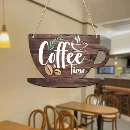 Coffee Bar Door Sign Decoration 2d Retro Style Oro Cup