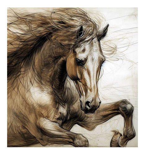 Vinilo 100x100cm Caballo Dibujo Marrón Galope Grafico