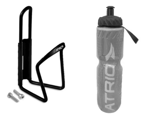 Kit Garrafa Squeeze Bike Térmica 650ml Preta + Suporte Atrio