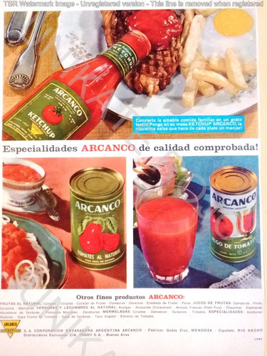 Antigua Publicidad Clipping Arcanco Ketchup Jugo Año 1965