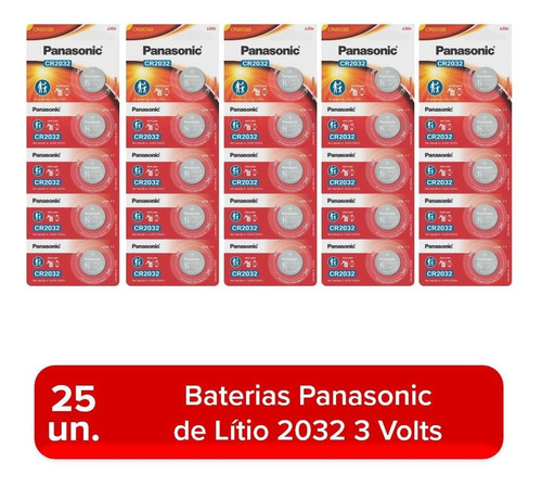 25 Baterias 2032 3v Panasonic 5 Cartelas De 5 Un Economia