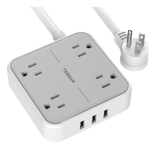Tessan Extension Electrica Regleta Multicontacto, Enchufe Multiple De 1.5 M Con 4 Salidas Ca Y 3 Puertos Usb, Outlet Extender, Multicontacto Pared Usb Extensión Plana Para Casa, Oficina, Dorm, Crucero