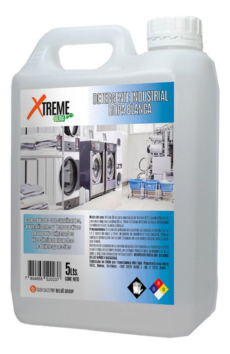 Pack 5 Un Xtreme Detergente Industrial Ropa Blanca 5 Lts C/u